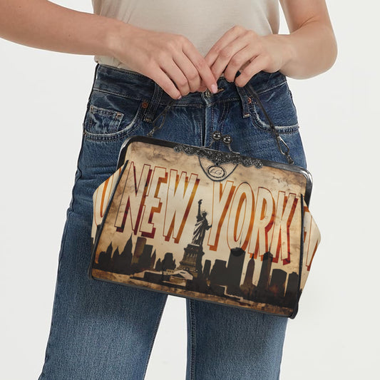 New York Skyline designed handbag, Unique New York Crossbody Purse, Statue of Liberty Shoulder Handbag, Travel Bag, Vintage Style handbag,