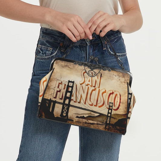 San Francisco designed Handbag, Unique Golden Gate Bridge Crossbody Purse, Vacation Souvenir Shoulder Handbag, Bay Area Tote Bag