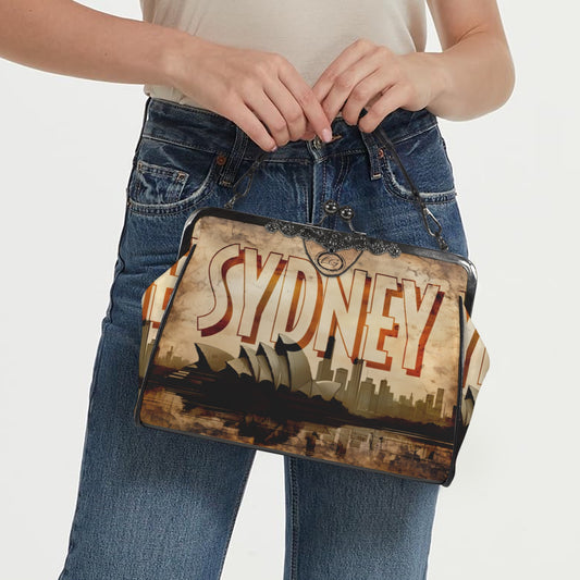 Sydney vacation destination handbag, Unique Australia Crossbody Purse, Sydney Opera House Shoulder Handbag, Down Under Vintage Style handbag Sydney Australia Kisslock Kisslock Crossbody Shoulder Bag (Model 1752)