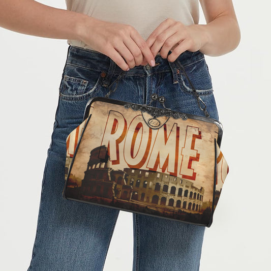Rome Italy designed Handbag, Unique Italian themed Crossbody Purse, Vacation Souvenir Shoulder Handbag, Roman Colosseum Vintage Handbag