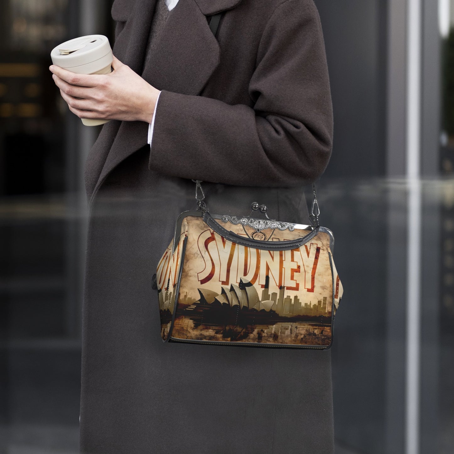 Sydney vacation destination handbag, Unique Australia Crossbody Purse, Sydney Opera House Shoulder Handbag, Down Under Vintage Style handbag Sydney Australia Kisslock Kisslock Crossbody Shoulder Bag (Model 1752)