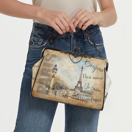 Paris France Themed Handbag, Eiffel Tower Tote Bag, Watercolor style Handbag, Women’s  Designer Purse, Vacation Travel bag, Personal Tote