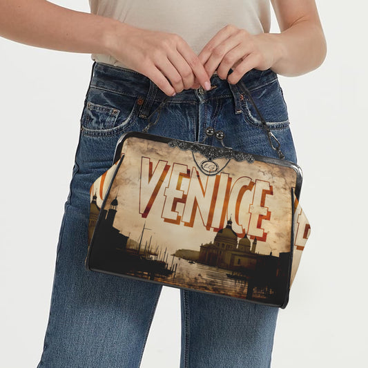 Venice Italy designed Handbag, Unique Italian Themed Crossbody Purse, Vacation Souvenir Shoulder Handbag, Santa Maria Luxury Style Handbag, Venice_Kisslock_ Kisslock Crossbody Shoulder Bag (Model 1752)