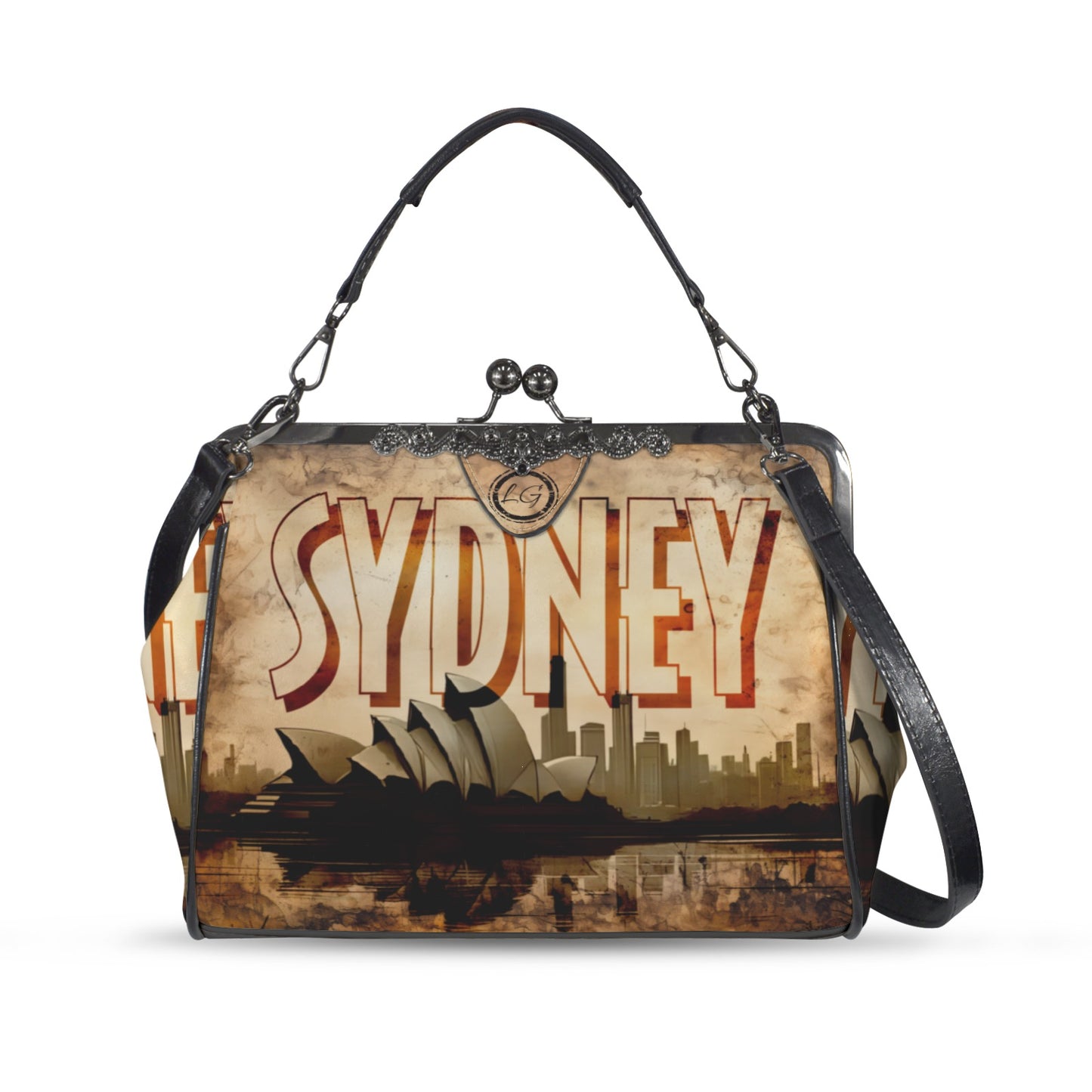 Sydney vacation destination handbag, Unique Australia Crossbody Purse, Sydney Opera House Shoulder Handbag, Down Under Vintage Style handbag Sydney Australia Kisslock Kisslock Crossbody Shoulder Bag (Model 1752)