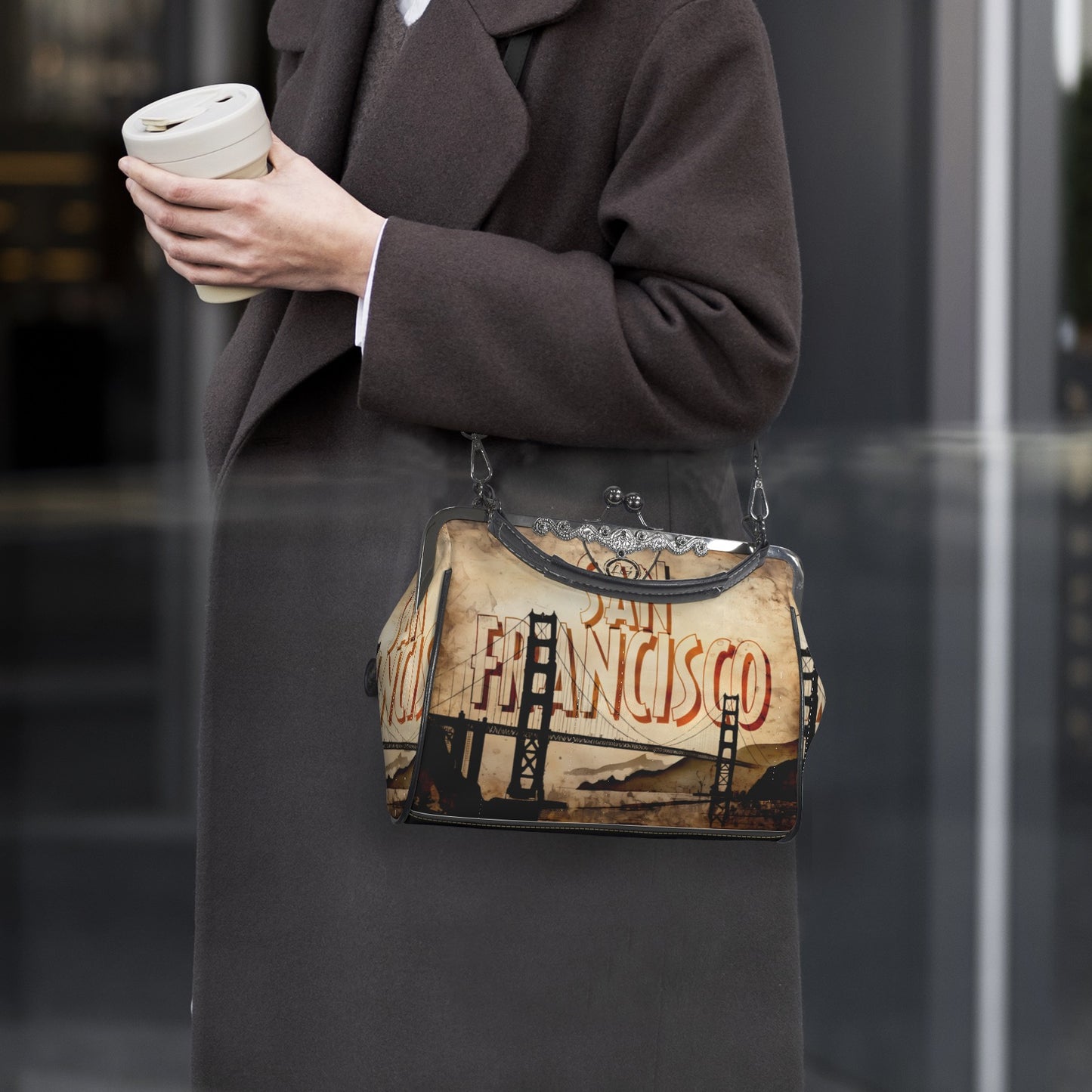 San Francisco designed Handbag, Unique Golden Gate Bridge Crossbody Purse, Vacation Souvenir Shoulder Handbag, Bay Area Tote Bag