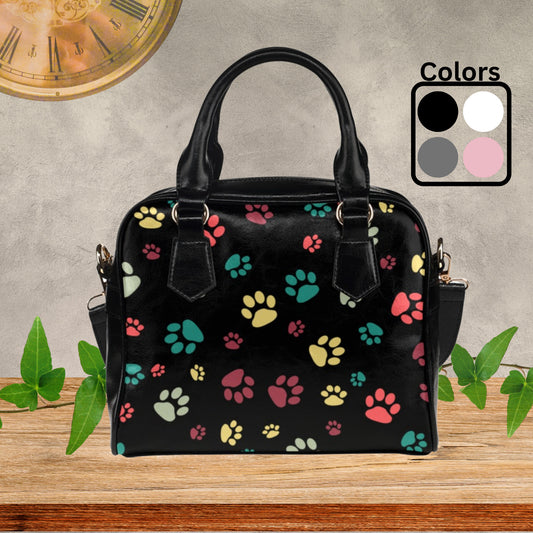 Dog Paw Print Faux Leather handbag or Shoulder bag for women dog lover, Pink White Black or Gray dog paw design on PU leather crossbody bag