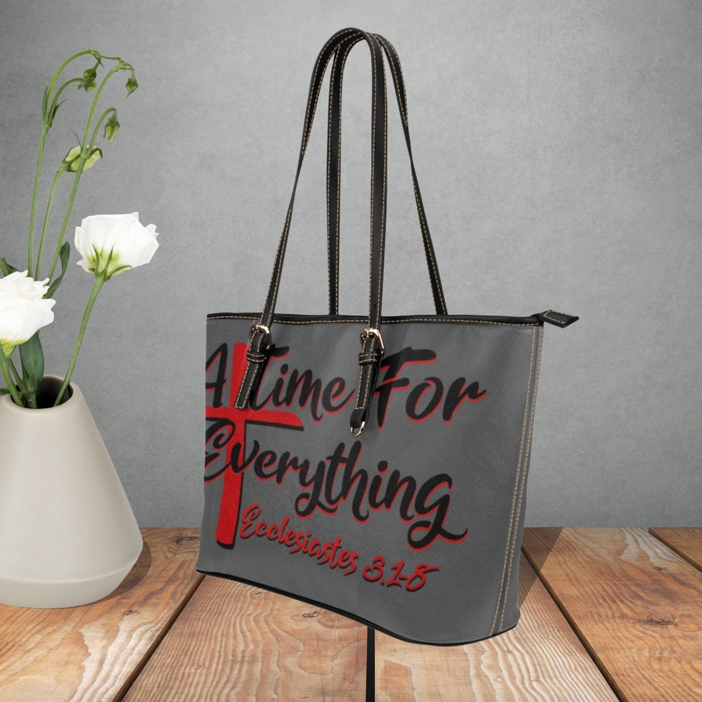 Ecclesiastes 3.1-8 handbag, A Time For Everything faux Leather tote, Christian handbag, Large handbag with Bible verse, Women’s