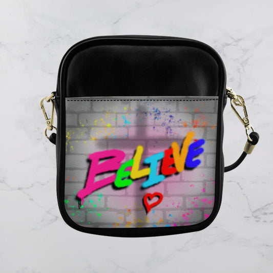 Mini Square Sling Bag, Graffiti Art crossbody bag, Round Crossbody Sling Bag, Colorful Christian Sling handbag, Religious leather crossbody