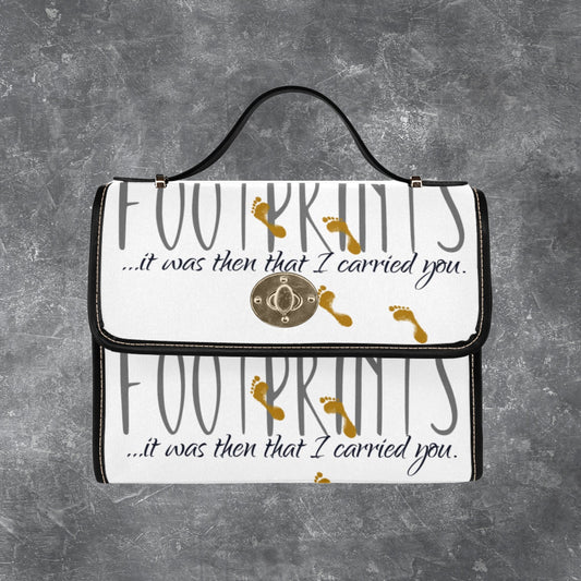 Footprints Poem White Canvas Handbag, Christian canvas satchel purse for women, White Inspirational crossbody bag, Christian gift for her