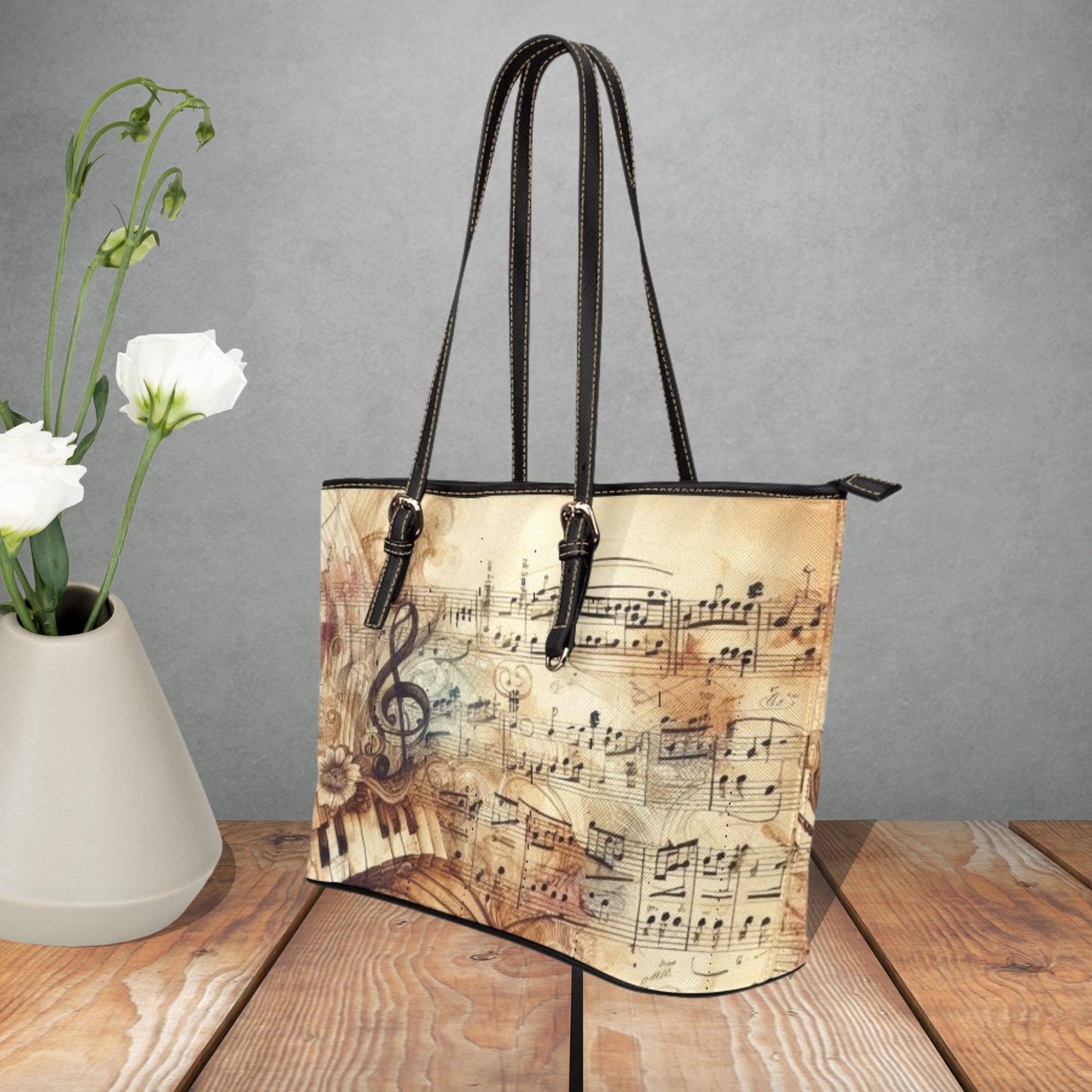 Vintage music sheet designed Handbag, Treble Clef tote bag, Piano keys tote bag, Music teacher gift, Music lovers faux leather bag