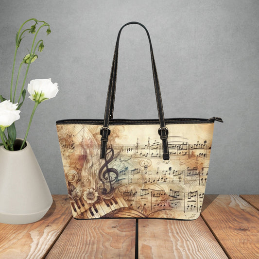 Vintage music sheet designed Handbag, Treble Clef tote bag, Piano keys tote bag, Music teacher gift, Music lovers faux leather bag